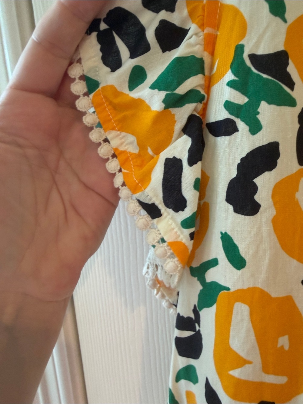 THML White Floral Print Cap-Sleeve Blouse with Yellow Flowers - Picture 3 of 3